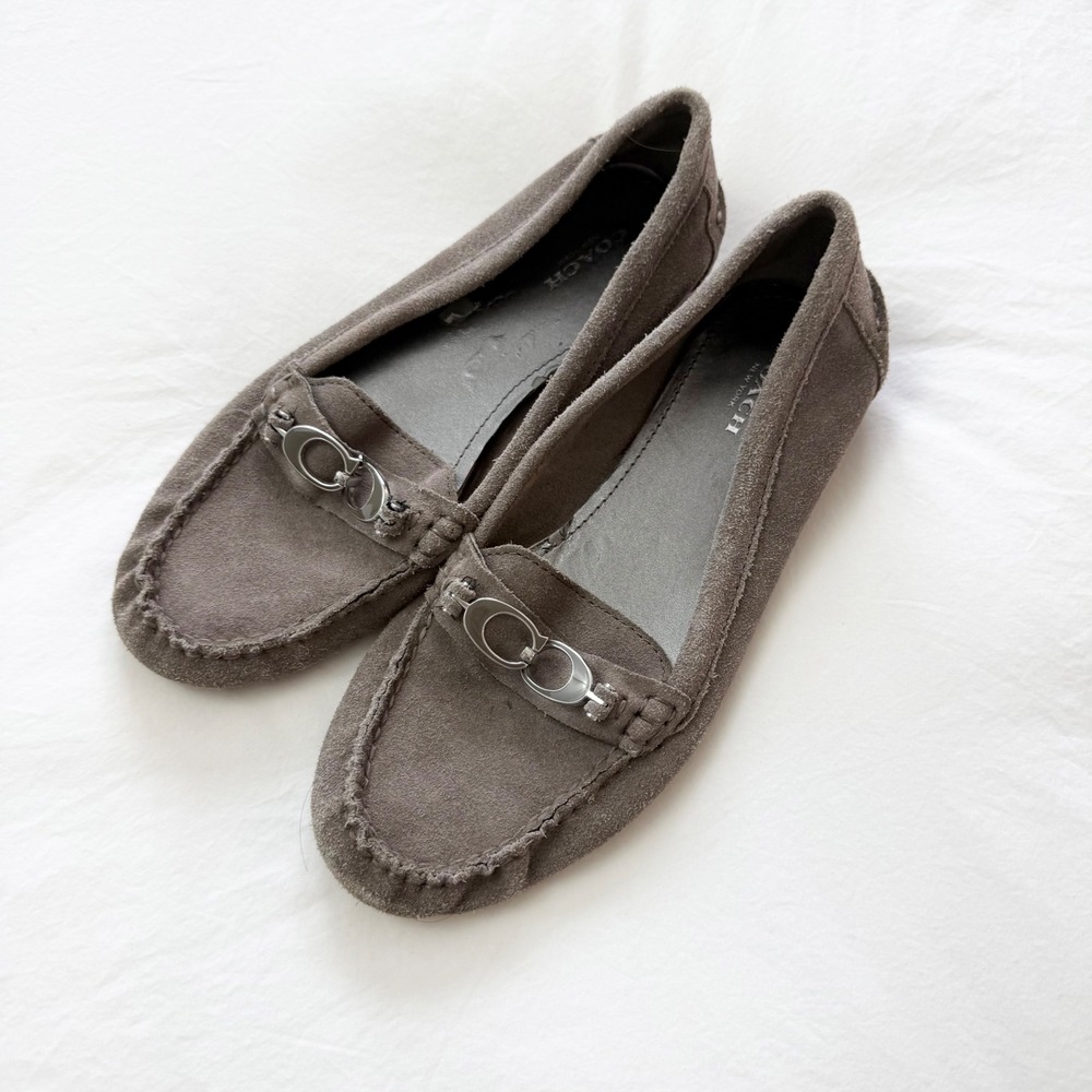 Coach Fortunata Gray Suede Horsebit Driving Loafers Size 7.5